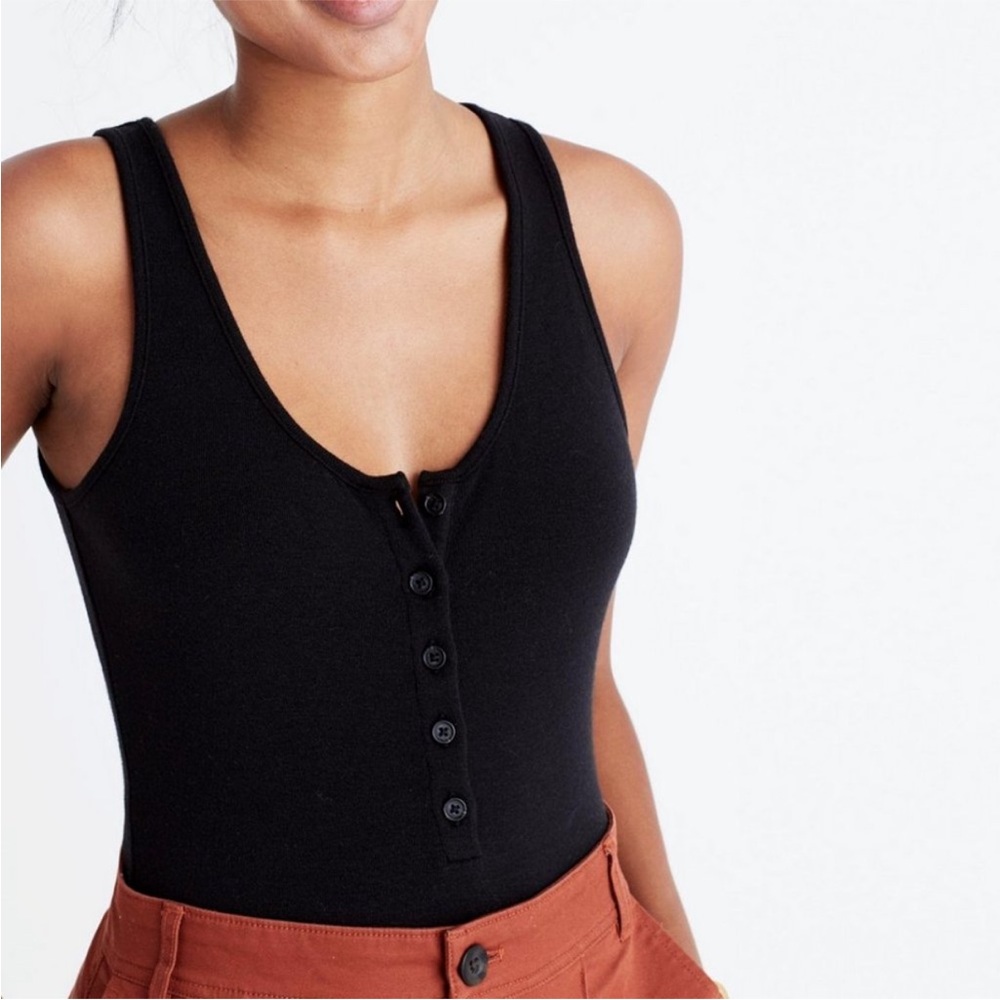 NWT Madewell Black Button-Front Bodysuit